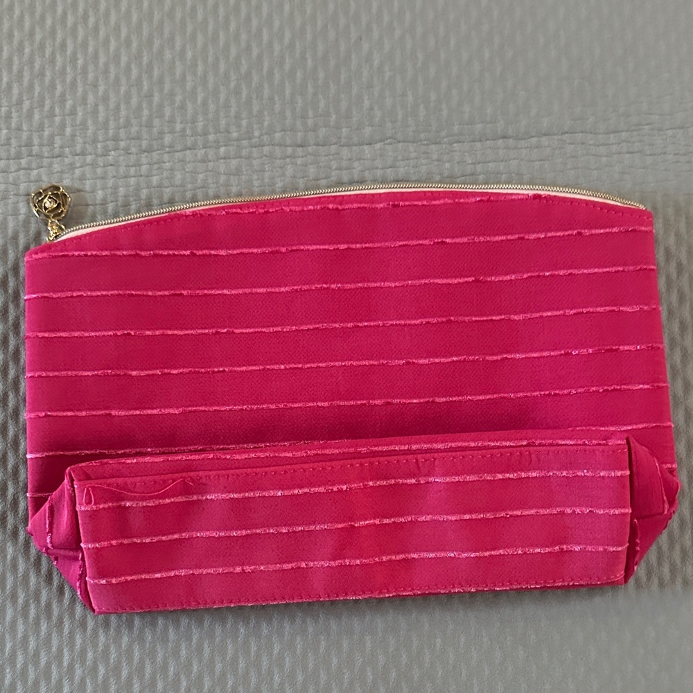 Lancome Hot Pink Quilted Cosmetic Pouch with Gold Zipper